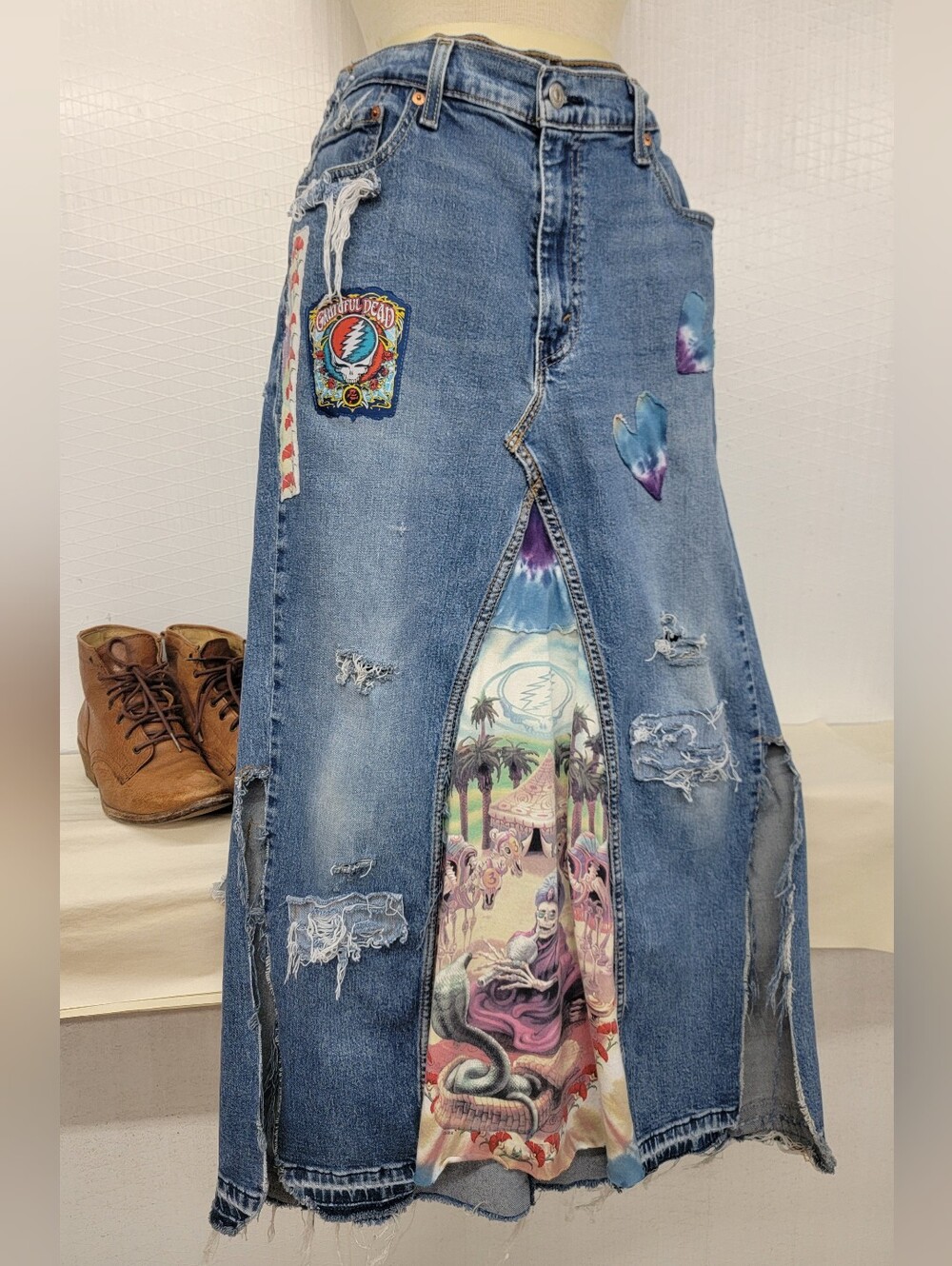Upcycled Levi's Grateful Dead Maxi Jean Skirt